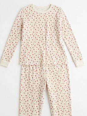 100% Organic Cotton  Floral Roses Rosettes Waffle Weave Jogger Pajamas PJ Set XL